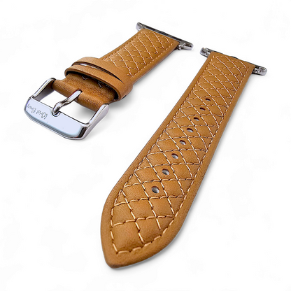 Italian Leather Diamond Stitch Watch Strap For Apple IWatch Honey Tan