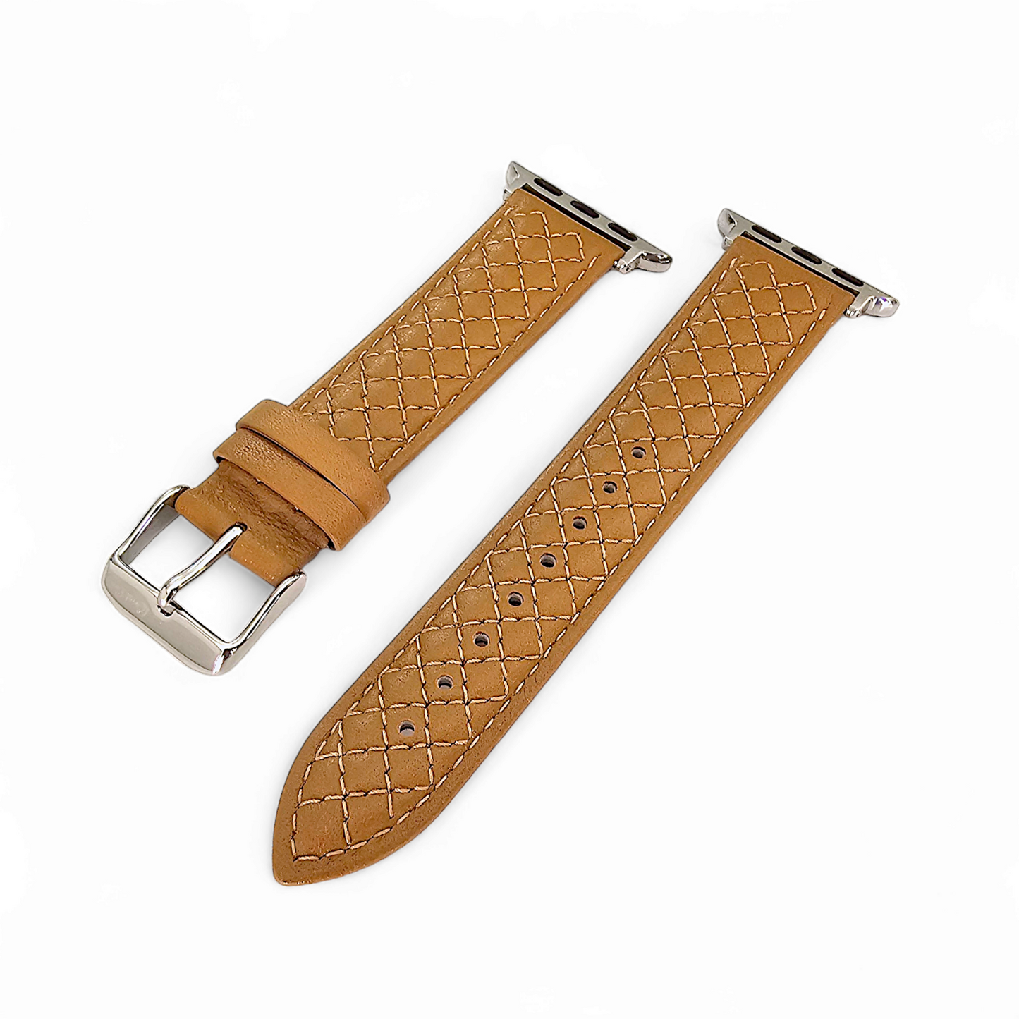 Italian Leather Diamond Stitch Watch Strap For Apple IWatch Honey Tan