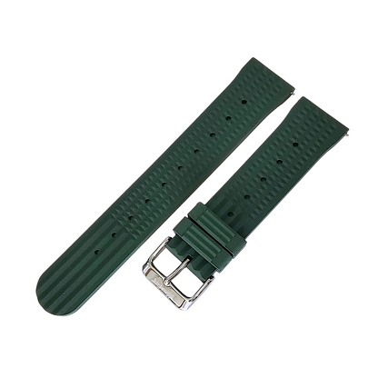 FKM Rubber Waffle Watch Strap Band Retro Divers Forrest Green 22mm