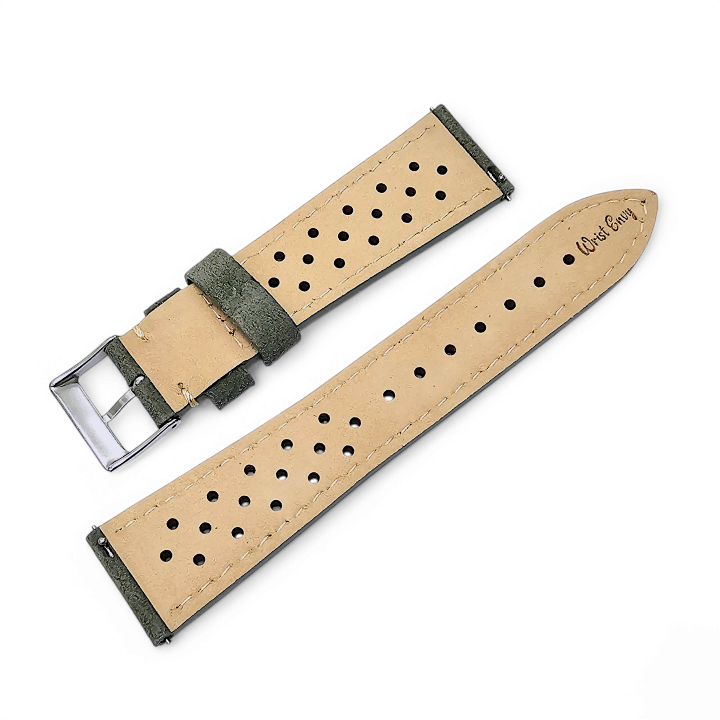 Italian Suede Rally Watch Strap 20mm 22mm Mens Olive Green