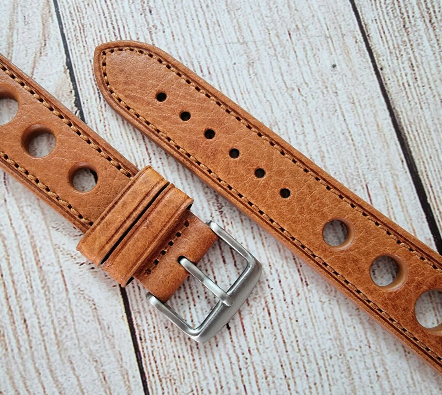 Premium Leather Hole Punch Buffalo Grain Rally Watch Strap Band 18mm 20mm 22mm