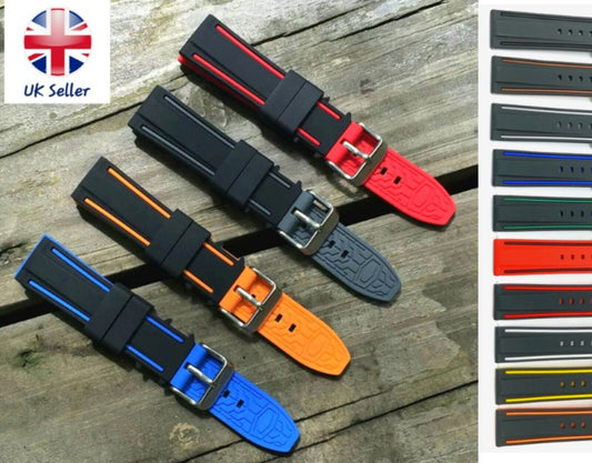 Two Tone Silicone Rubber Divers Watch Strap Band 20mm 22mm 24mm Black Red Blue