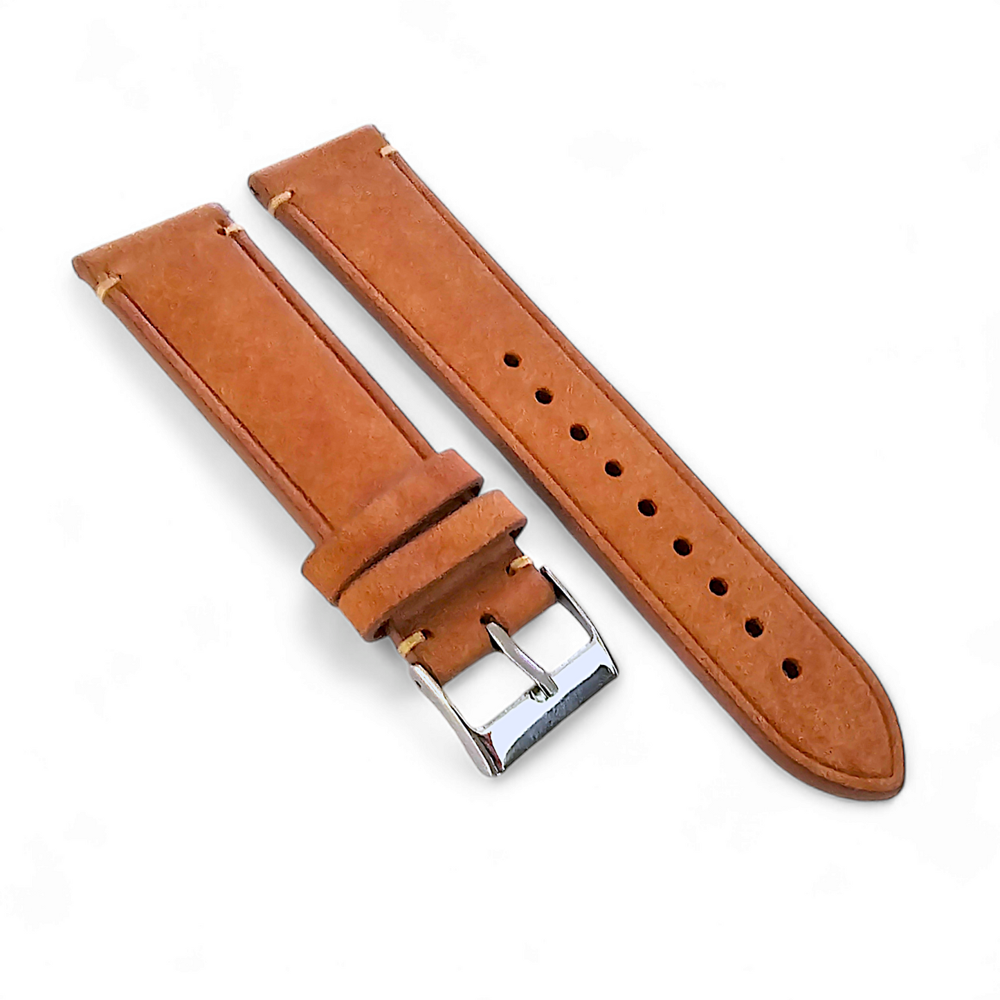 Vegetable Tanned Flat Italian Leather Watch Strap 20mm 22mm Tan Brown