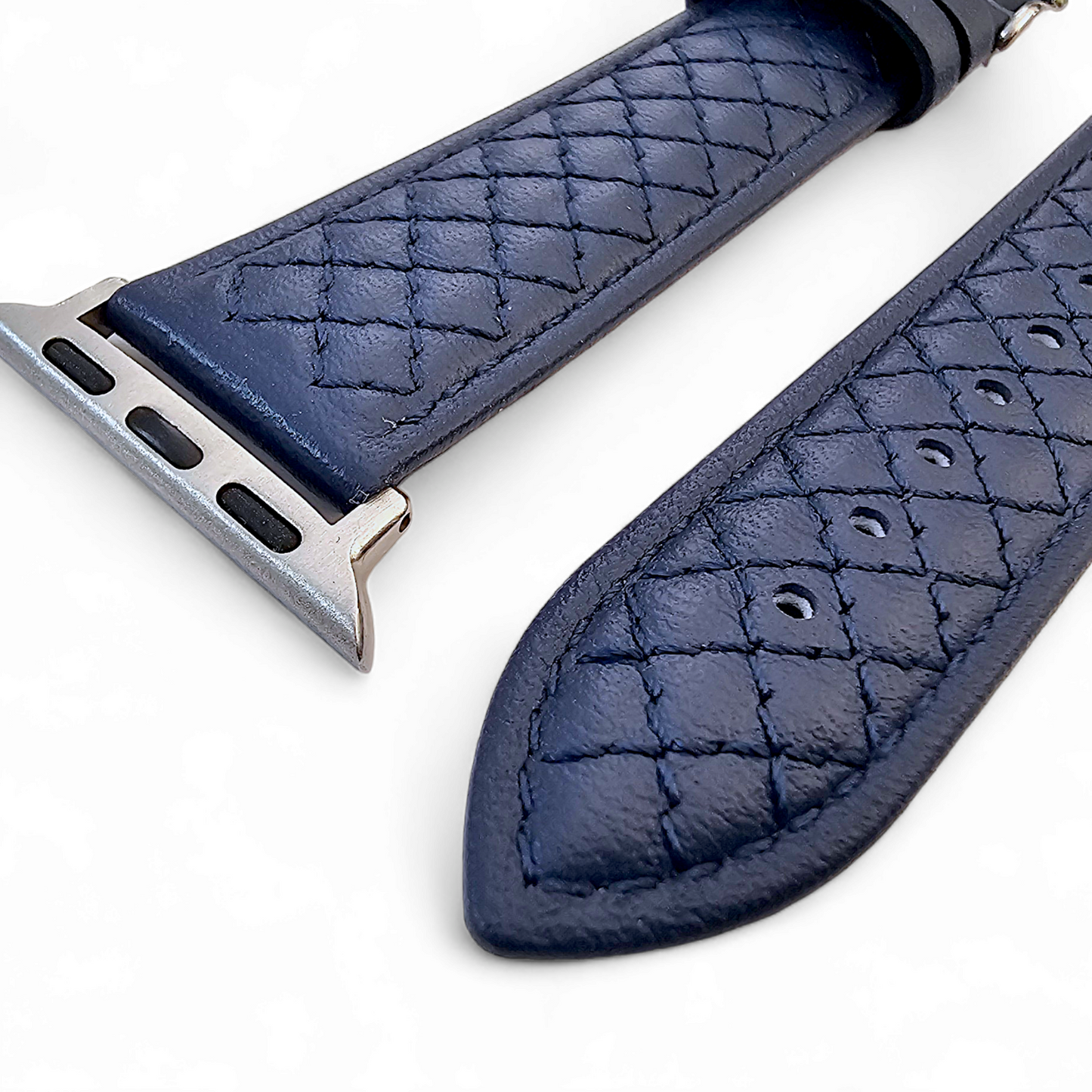 Italian Leather Diamond Stitch Watch Strap For Apple IWatch Navy Blue