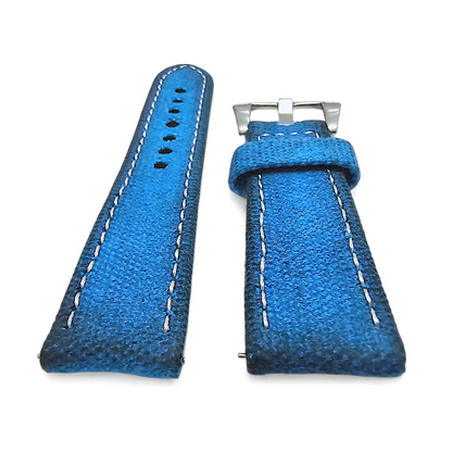 Distressed Thick Canvas Watch Strap Band Military Sailcloth Mens Blue 20mm 22mm