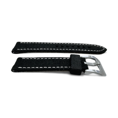 Thick Canvas Watch Strap Band Distressed Black 20mm 22mm