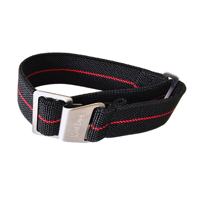 Elastic Nylon Marine Nationale Watch Strap Band 20mm 22mm Black Red Stripe