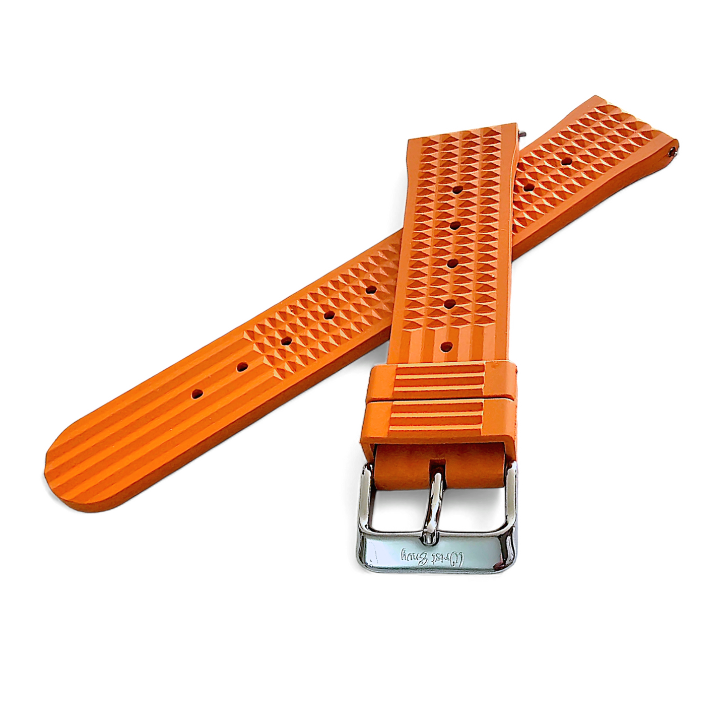 FKM Rubber Waffle Watch Strap Band Retro Divers Orange 20mm 22mm