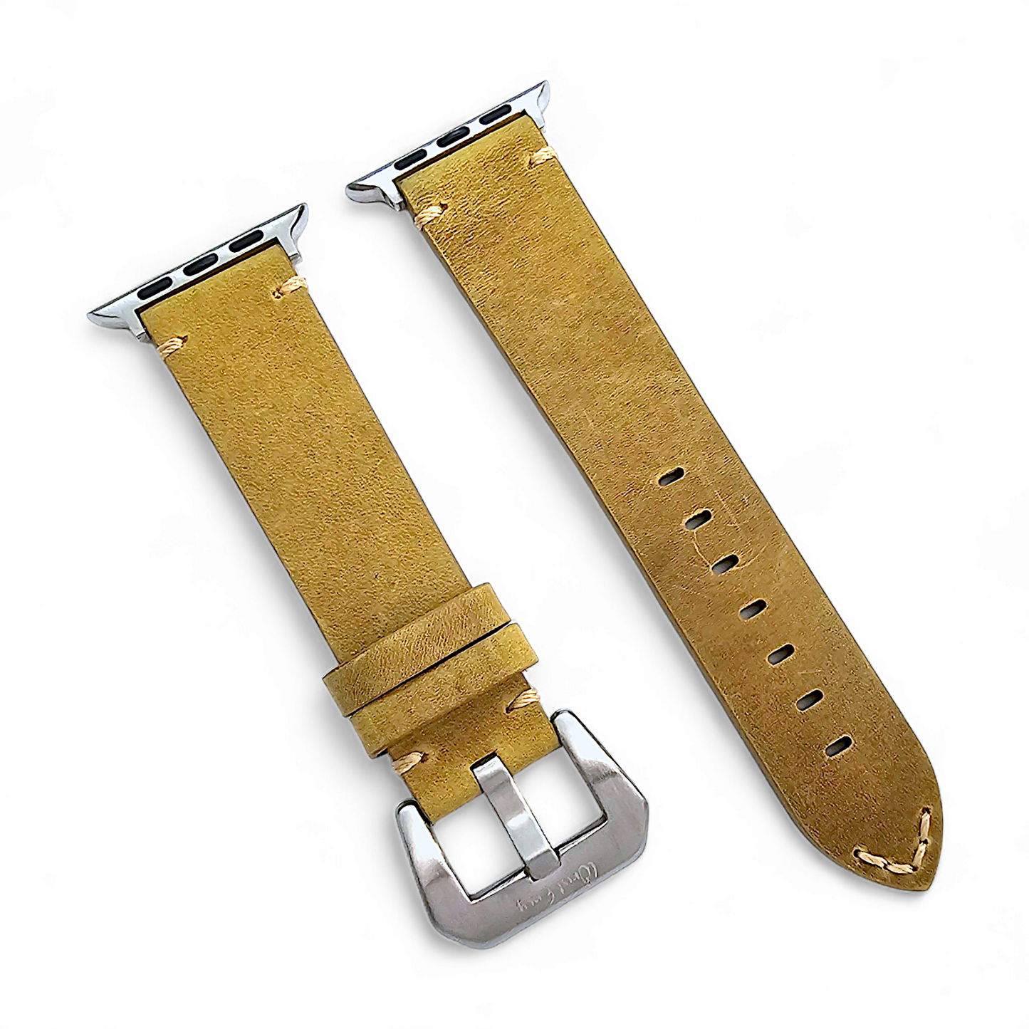 Top Grain Thick Leather Watch Strap For Apple Iwatch Khaki Beige