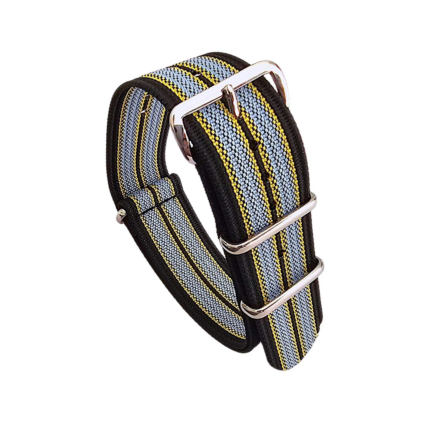 Ribbed Nylon NATO Watch Strap 20mm 22mm Black Yellow Grey