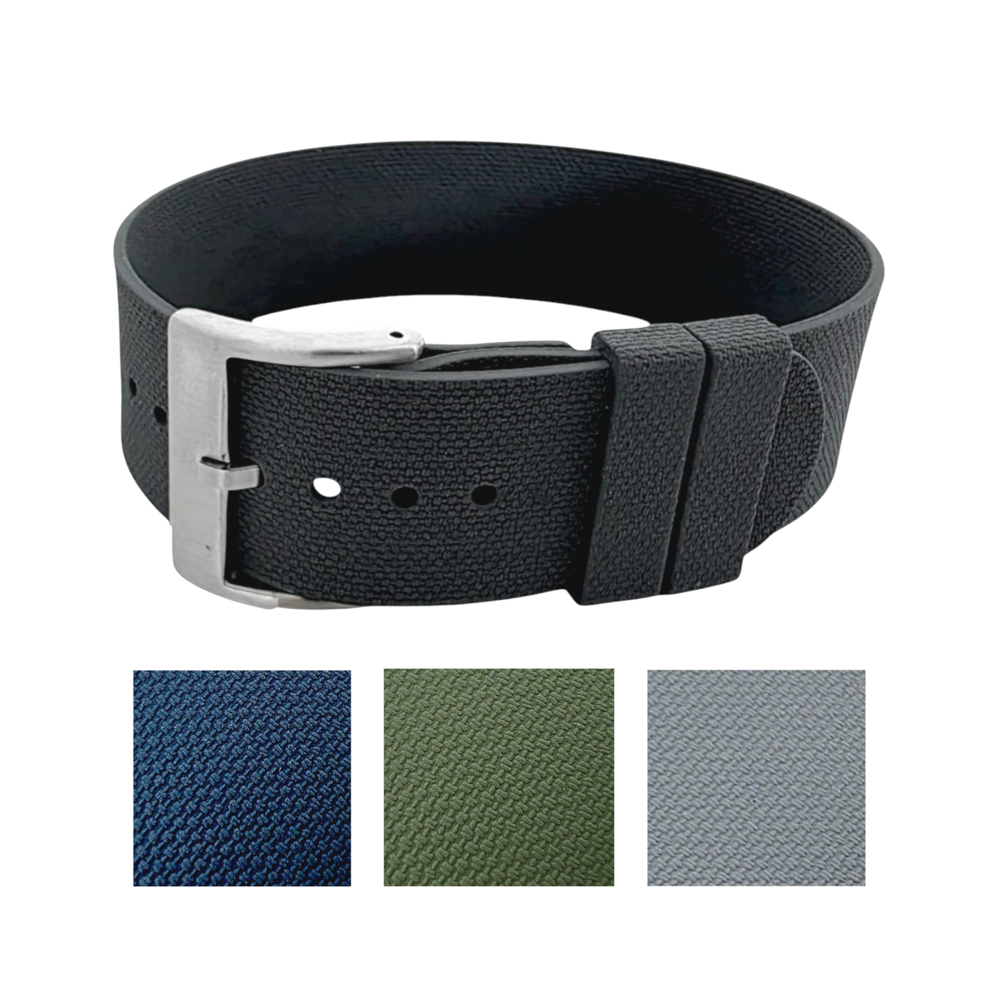 FKM Rubber One Piece Watch Strap Band 1.4mm 20mm 22mm Green