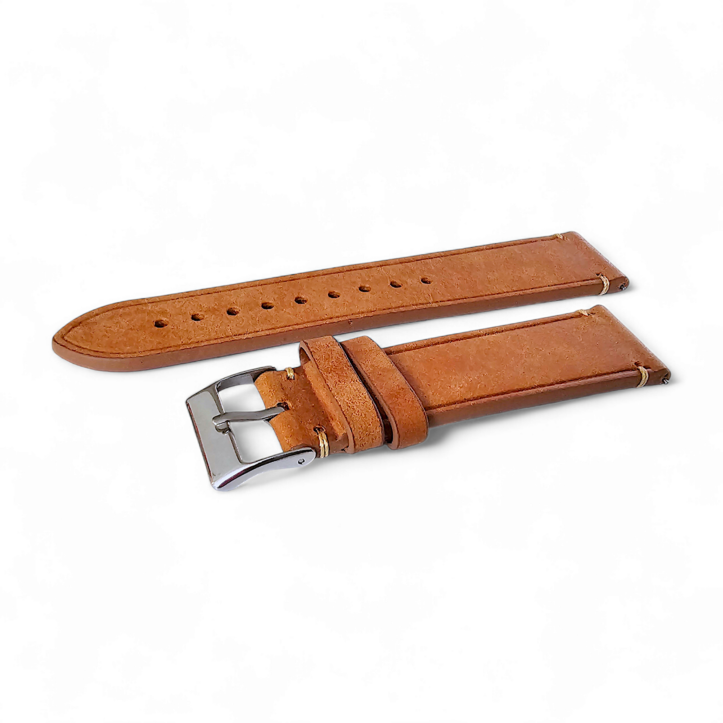 Vegetable Tanned Flat Italian Leather Watch Strap 20mm 22mm Tan Brown