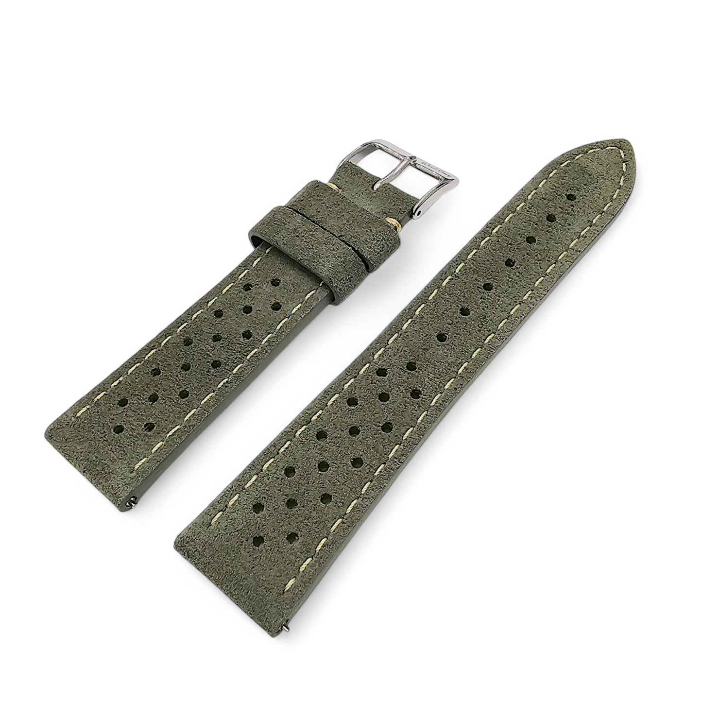 Italian Suede Rally Watch Strap 20mm 22mm Mens Olive Green