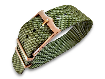 Bronze Buckle Single Pass Watch Strap Band Nylon 20mm 22mm