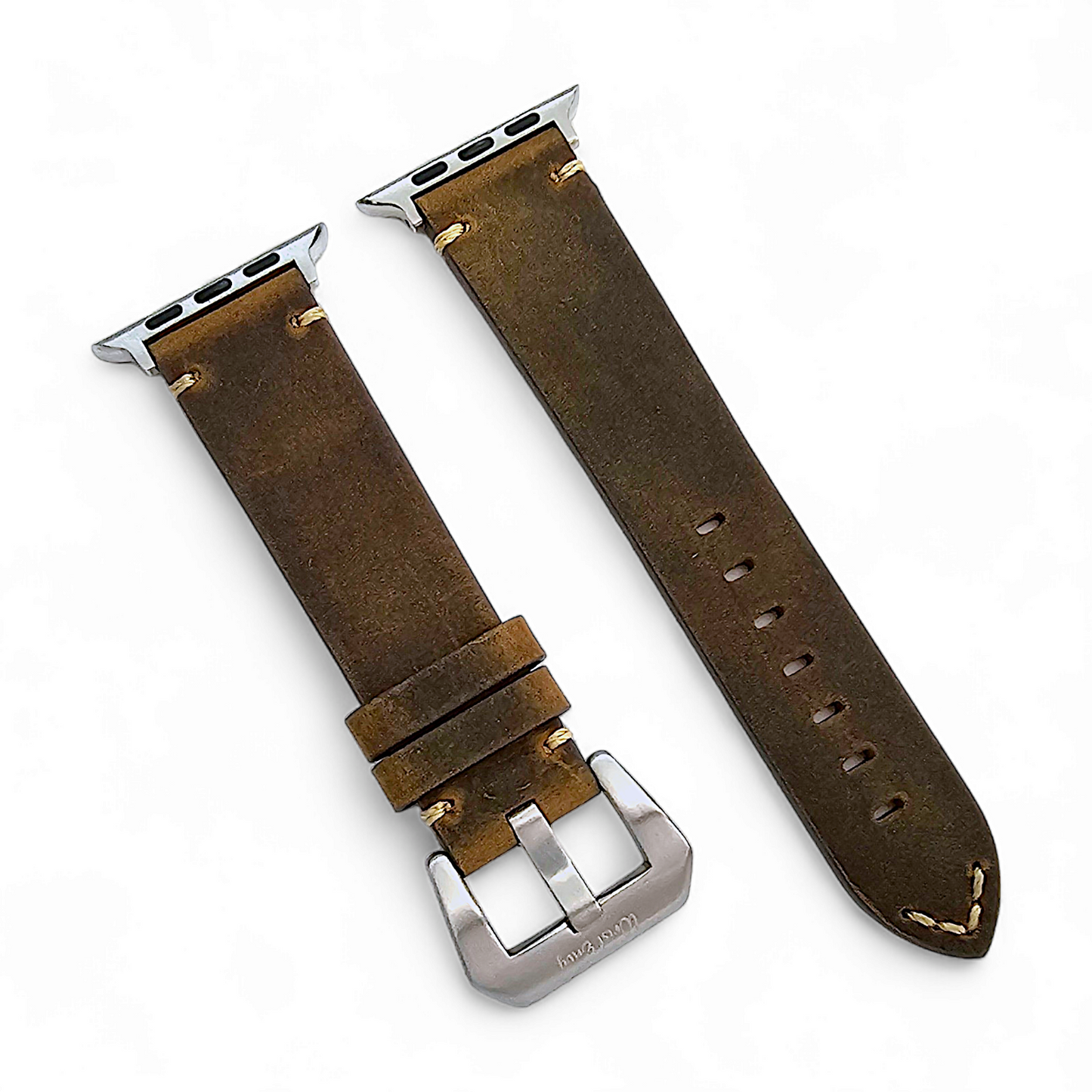 Top Grain Thick Leather Watch Strap For Apple Iwatch Dark Brown