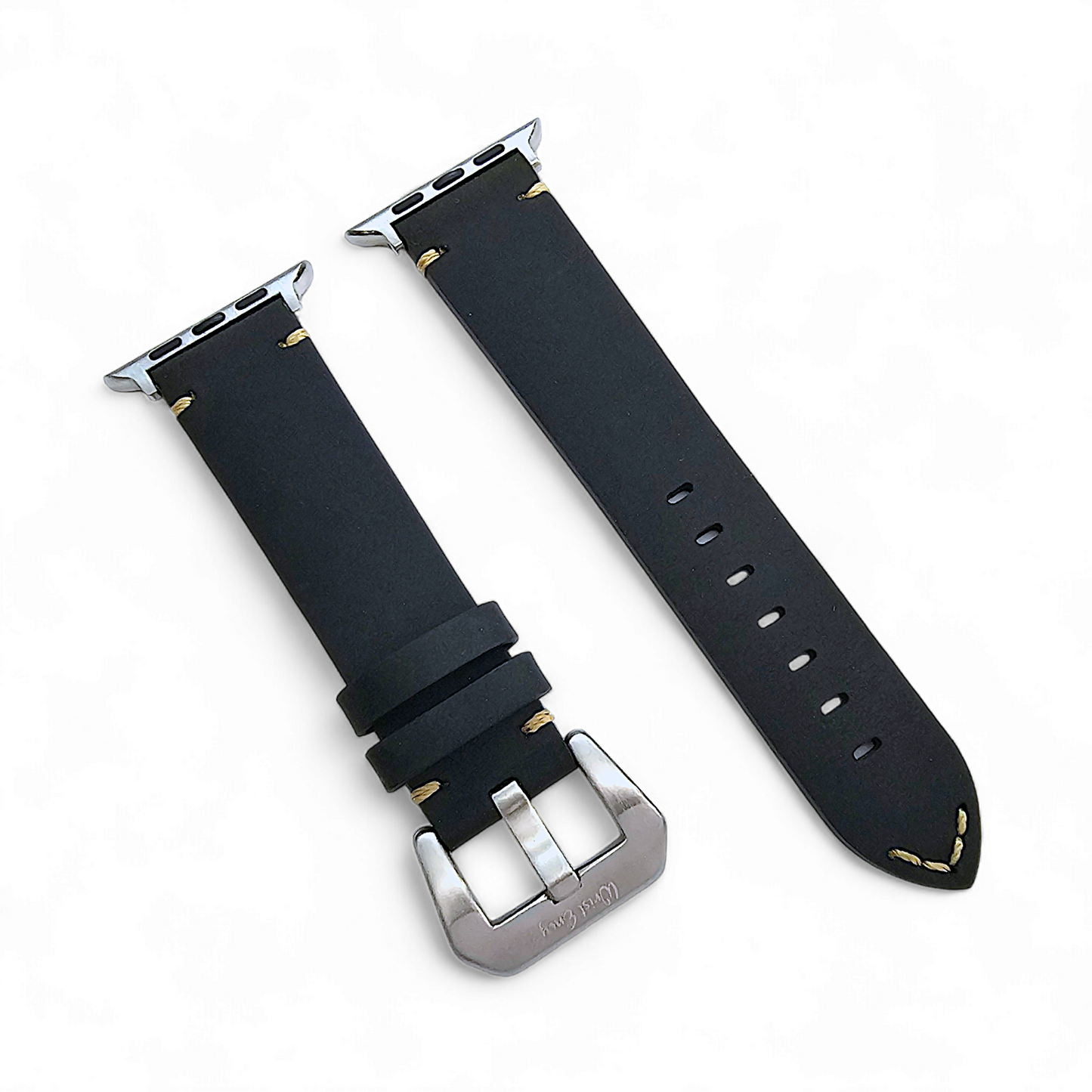 Top Grain Thick Leather Watch Strap For Apple Iwatch Black