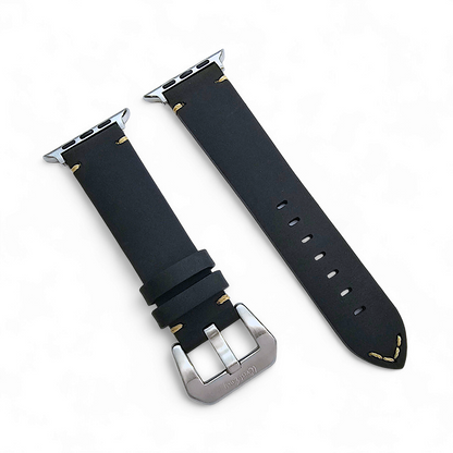 Top Grain Thick Leather Watch Strap For Apple Iwatch Black