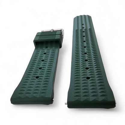 FKM Rubber Waffle Watch Strap Band Retro Divers Forrest Green 22mm