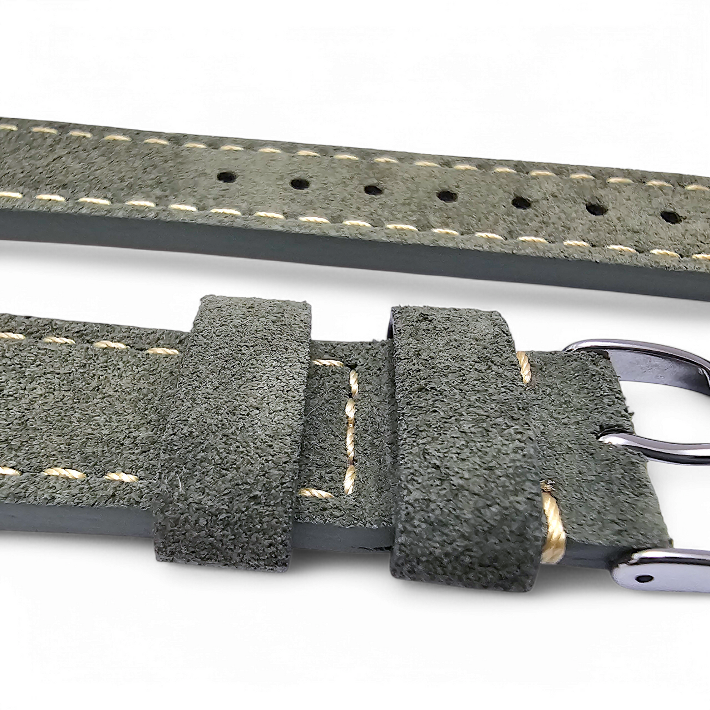 Italian Suede Watch Strap 20mm 22mm Olive Green