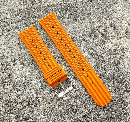 FKM Rubber Waffle Watch Strap Band Retro Divers Orange 20mm 22mm