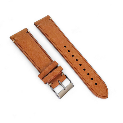 Vegetable Tanned Flat Italian Leather Watch Strap 20mm 22mm Tan Brown