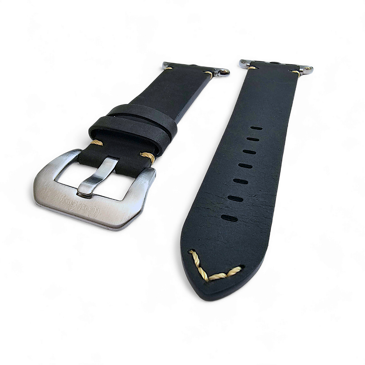 Top Grain Thick Leather Watch Strap For Apple Iwatch Black