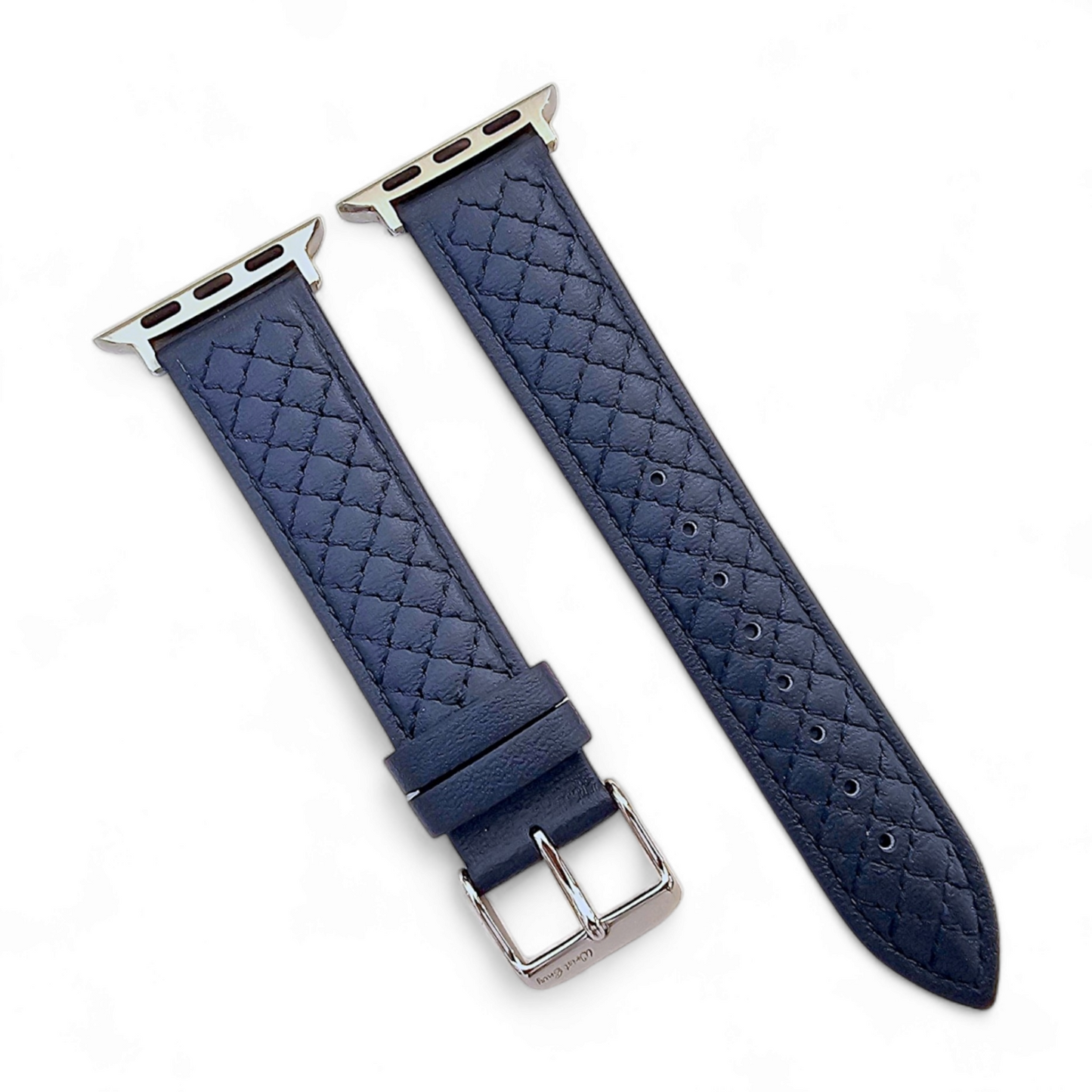 Italian Leather Diamond Stitch Watch Strap For Apple IWatch Navy Blue