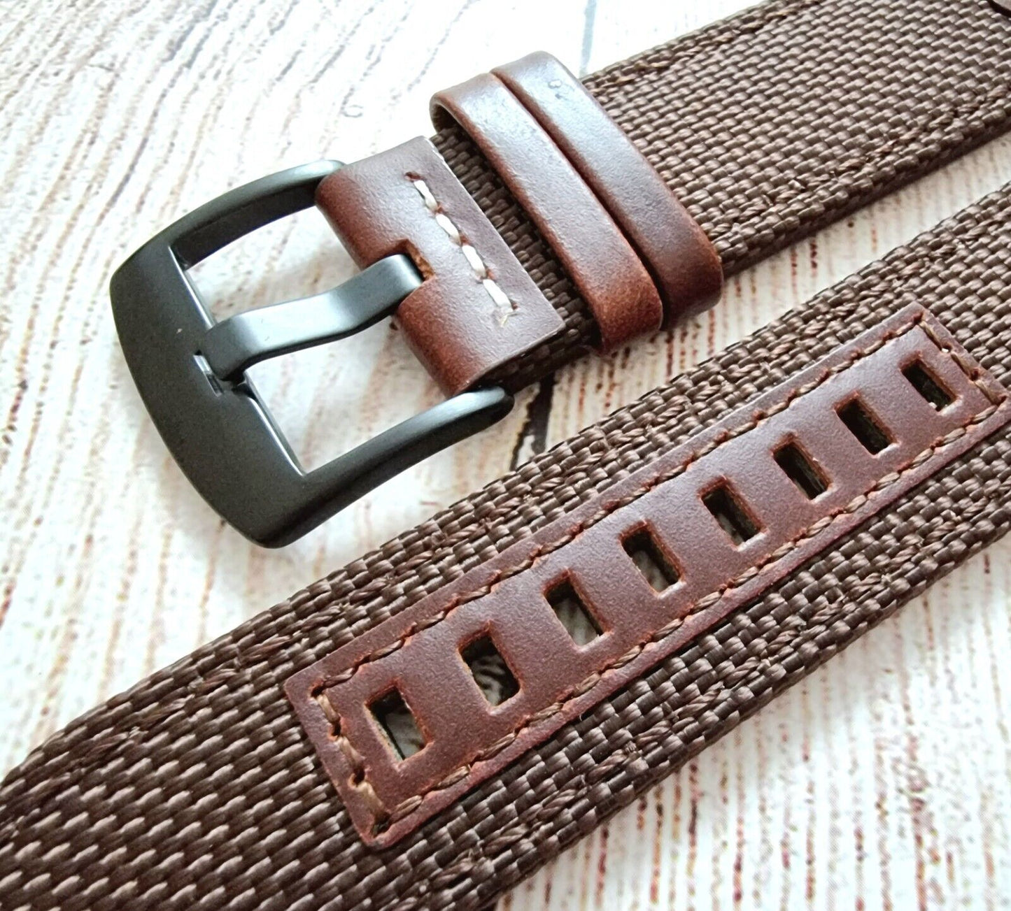 Canvas & Leather Hybrid Watch Strap 20mm 22mm