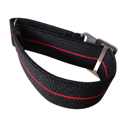 Elastic Nylon Marine Nationale Watch Strap Band 20mm 22mm Black Red Stripe