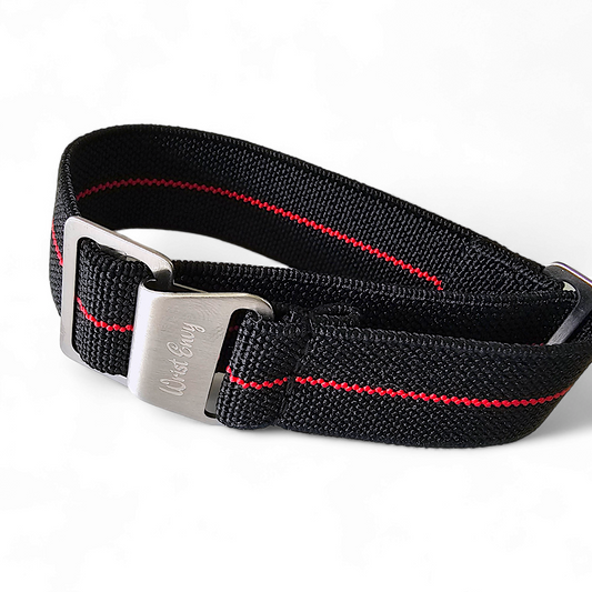 Elastic Nylon Marine Nationale Watch Strap Band 20mm 22mm Black Red Stripe