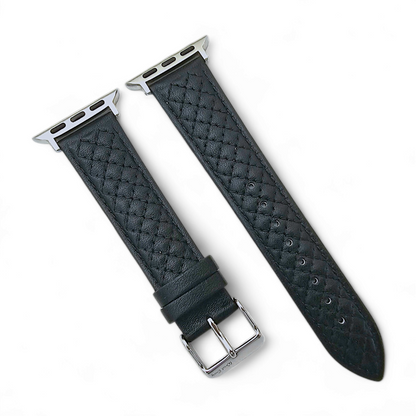 Italian Leather Diamond Stitch Watch Strap For Apple IWatch Black