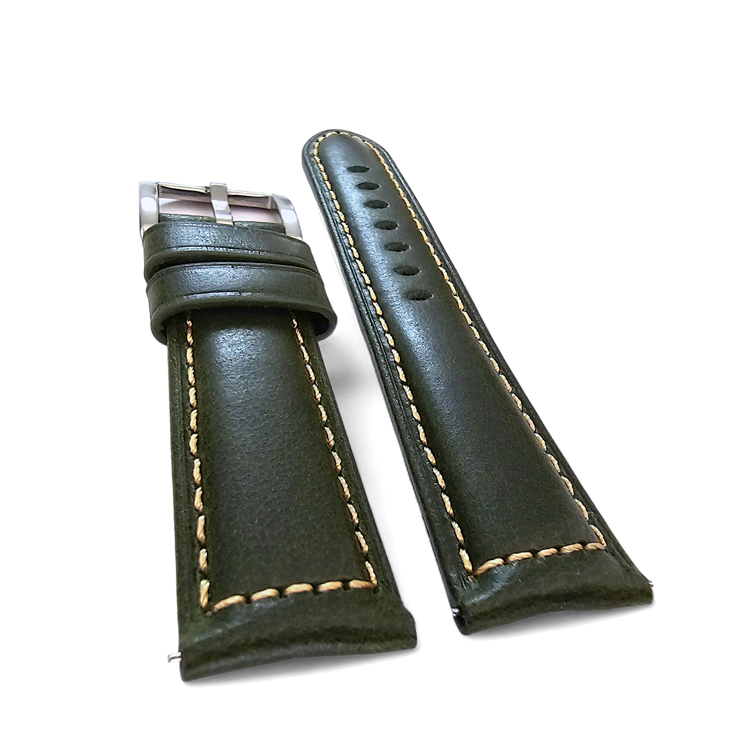 Vintage Cracked Leather Watch Strap Band Padded Two Piece Dark Green 20mm 22mm