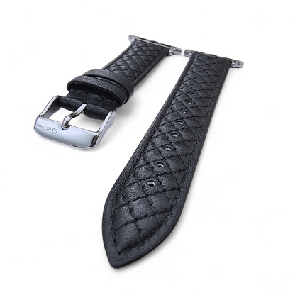 Italian Leather Diamond Stitch Watch Strap For Apple IWatch Black