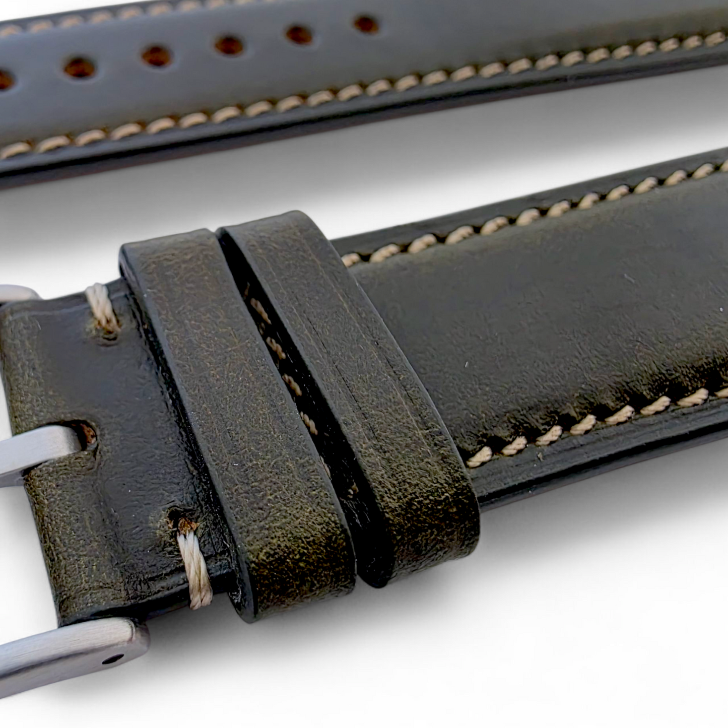 Genuine Horween Chromexcel Full Grain Leather Watch Strap 20mm 22mm Olive Green