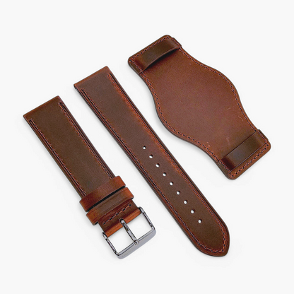 Bund Top Grain Leather Watch Strap 20mm 22mm Burnt Umber