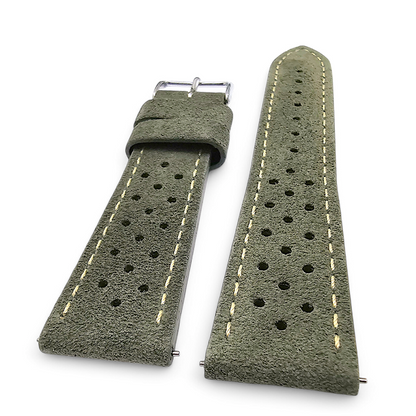 Italian Suede Rally Watch Strap 20mm 22mm Mens Olive Green