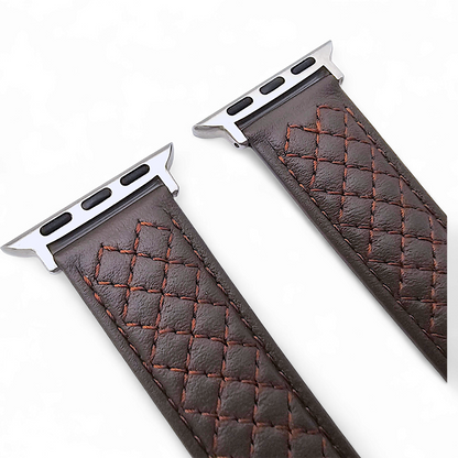 Italian Leather Diamond Stitch Watch Strap For Apple IWatch Dark Brown