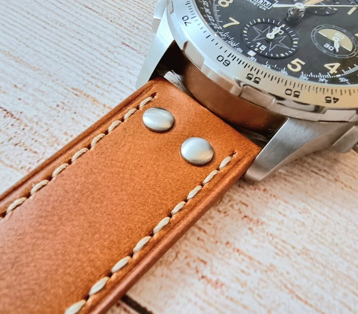 Rivet Stud Pilot Flieger Premium Leather Watch Strap Band 18mm 20mm 22mm 24mm