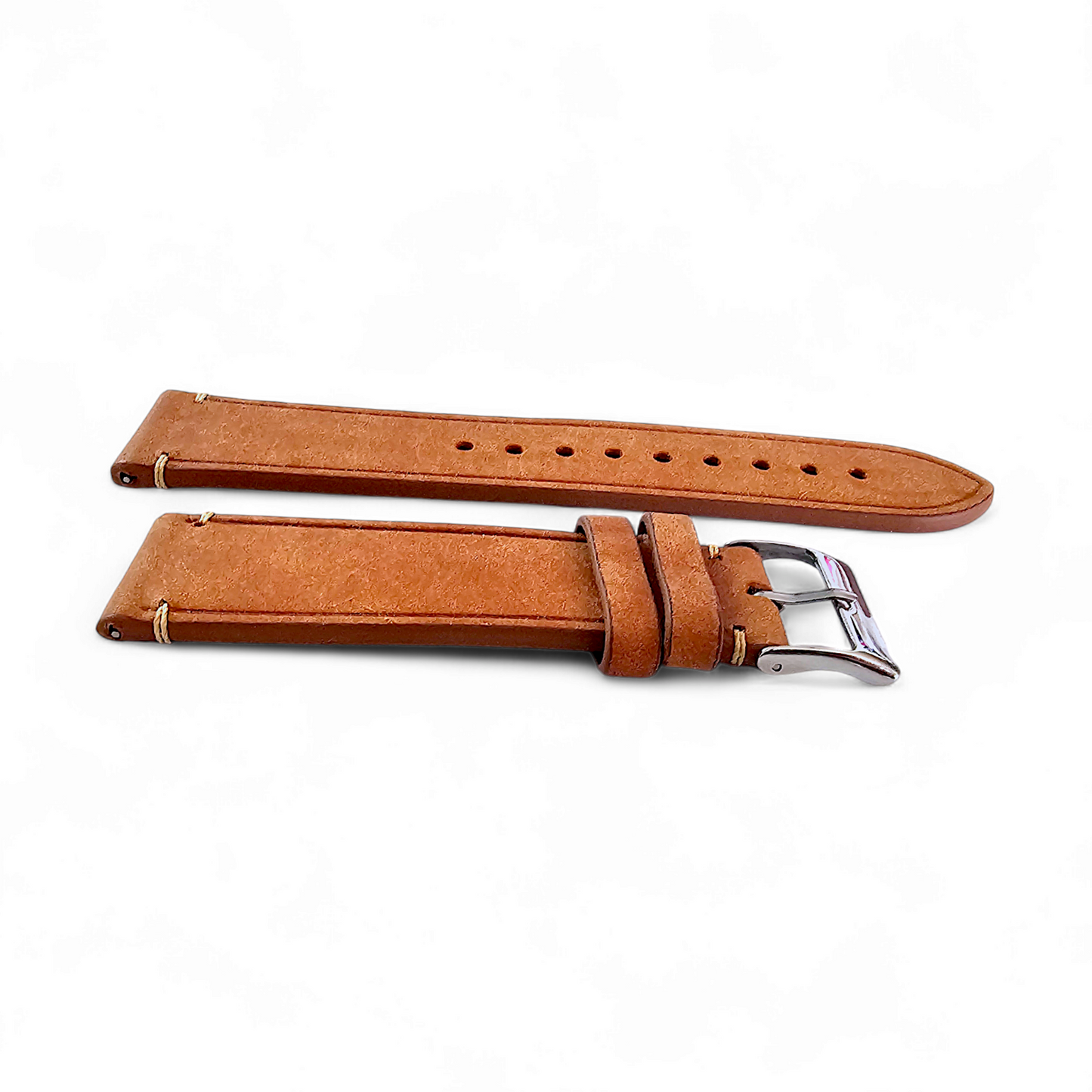 Vegetable Tanned Flat Italian Leather Watch Strap 20mm 22mm Tan Brown