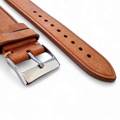 Vegetable Tanned Flat Italian Leather Watch Strap 20mm 22mm Tan Brown