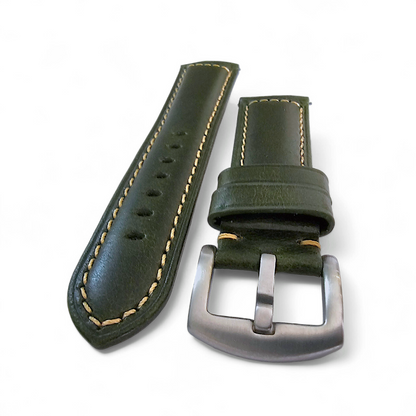 Vintage Cracked Leather Watch Strap Band Padded Two Piece Dark Green 20mm 22mm