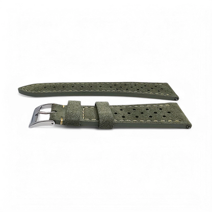 Italian Suede Rally Watch Strap 20mm 22mm Mens Olive Green