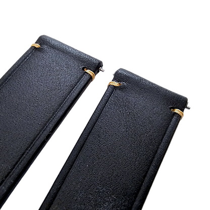 Vegetable Tanned Flat Italian Leather Watch Strap 20mm 22mm Washed Black