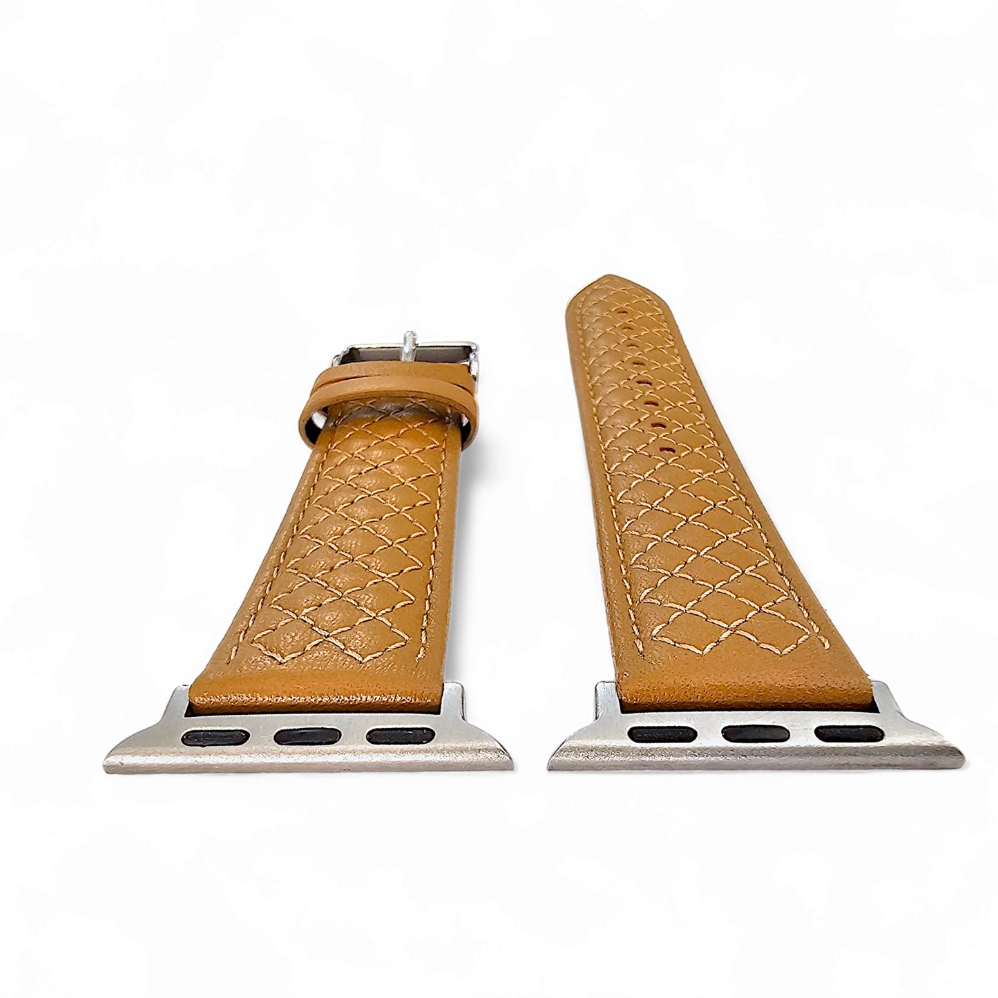 Italian Leather Diamond Stitch Watch Strap For Apple IWatch Honey Tan