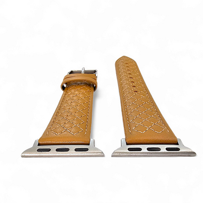 Italian Leather Diamond Stitch Watch Strap For Apple IWatch Honey Tan