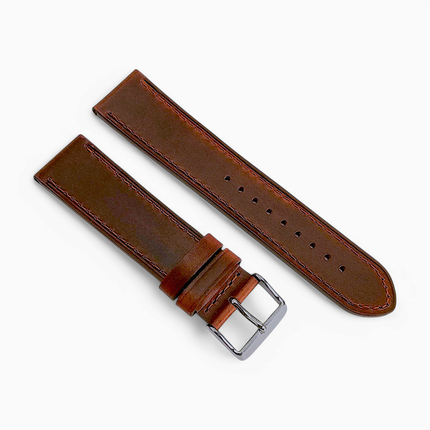 Bund Top Grain Leather Watch Strap 20mm 22mm Burnt Umber