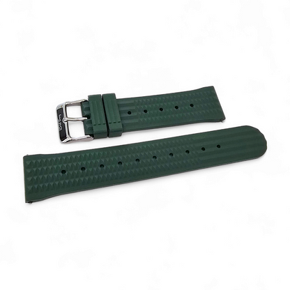 FKM Rubber Waffle Watch Strap Band Retro Divers Forrest Green 22mm