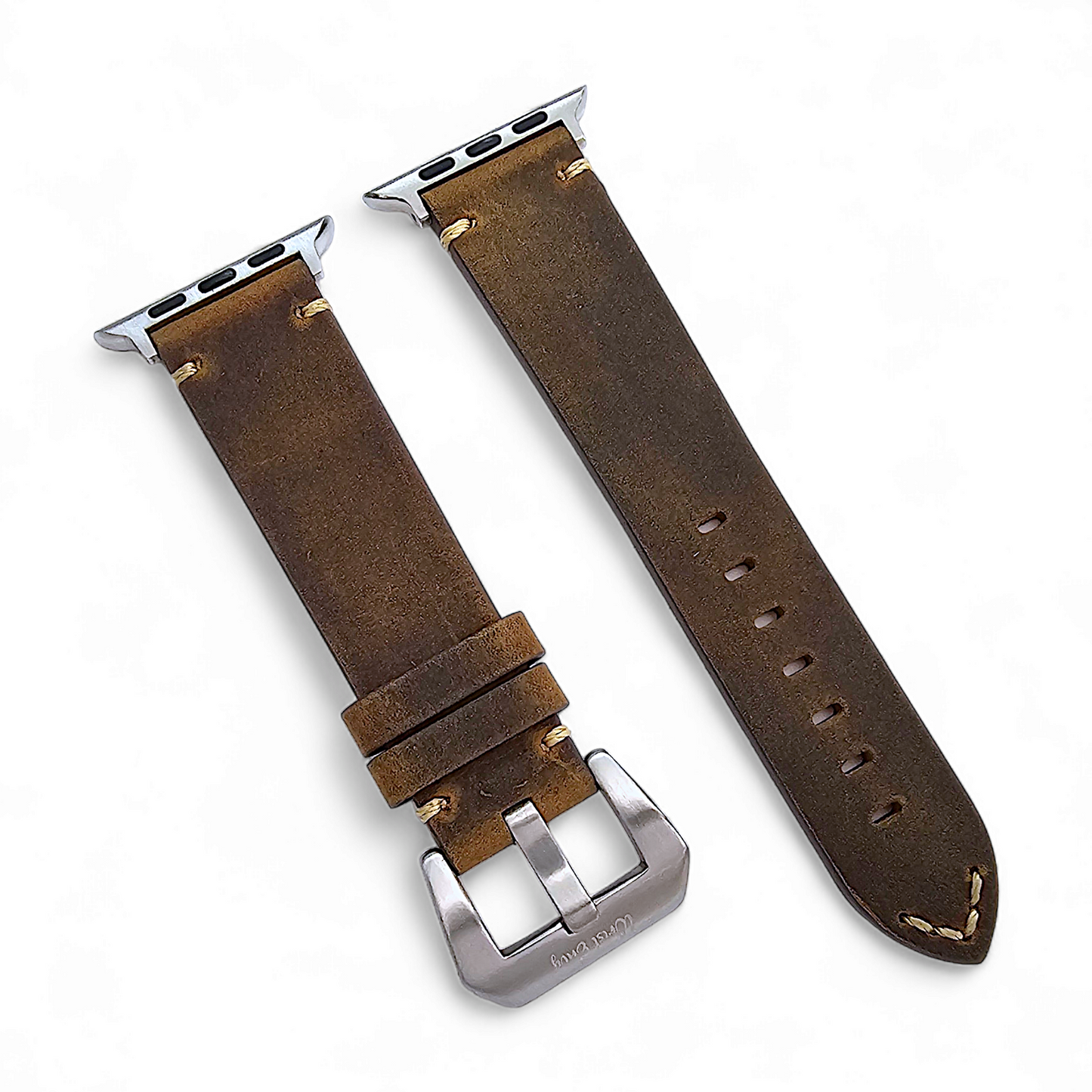 Top Grain Thick Leather Watch Strap For Apple Iwatch Dark Brown