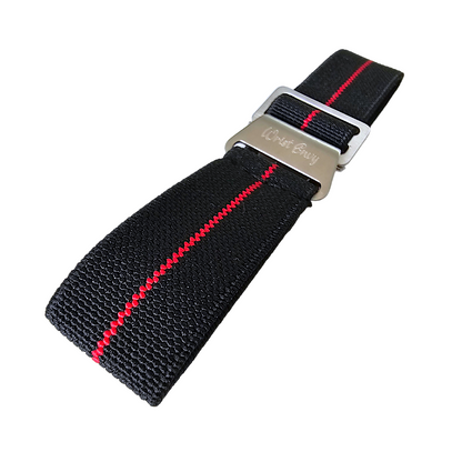 Elastic Nylon Marine Nationale Watch Strap Band 20mm 22mm Black Red Stripe