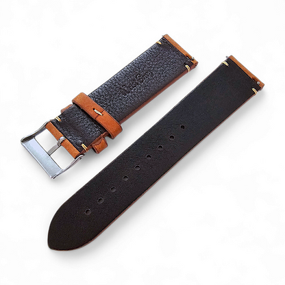 Vegetable Tanned Flat Italian Leather Watch Strap 20mm 22mm Tan Brown